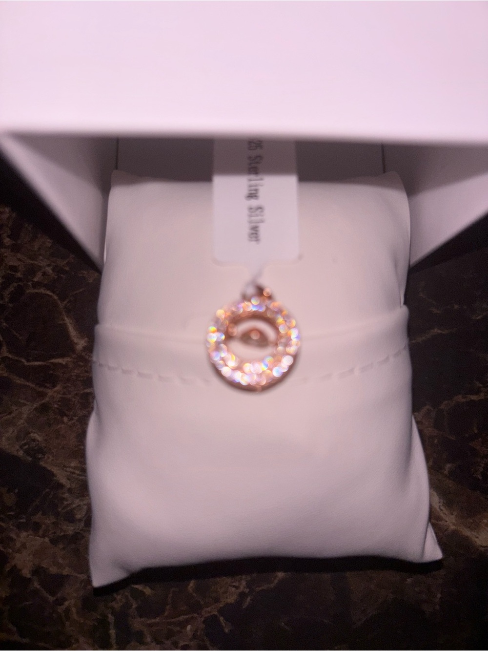 Sterling Silver Rose Gold Circle Pendant Necklace with Cubic Zirconia